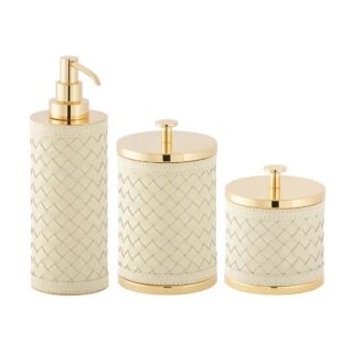 GB-Riviere-SD-INT-BS-LB-INT-BS-LB-INT-AlgheroHandwoven-Tall-Soap-Dispenser-LGBox-SM-Box-GOLD-IVORY-CUTOUT01-1200×1200-100KB Riviere Alghero Handwoven Leather Bathroom Set | Kneen & Co