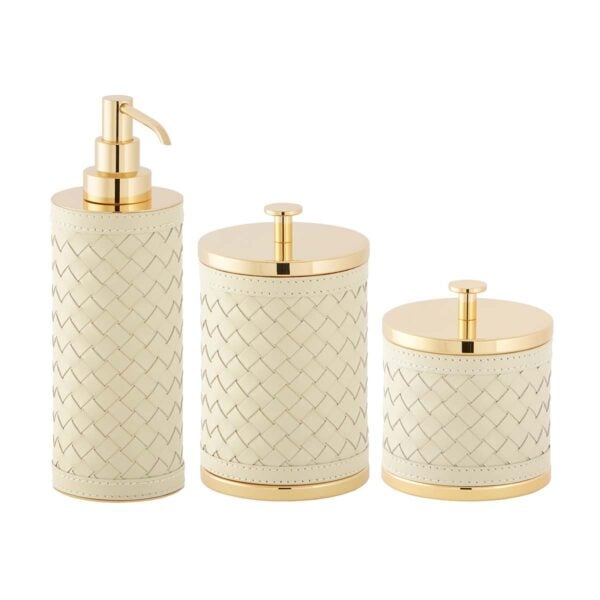 GB-Riviere-SD-INT-BS-LB-INT-BS-LB-INT-AlgheroHandwoven-Tall-Soap-Dispenser-LGBox-SM-Box-GOLD-IVORY-CUTOUT01-1200x1200-100KB Riviere Alghero Handwoven Leather Bathroom Set | Kneen & Co