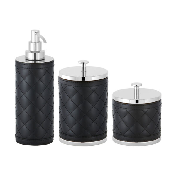 GB-Riviere-SD-PT-BS-LB-PT-BS-SB-PT-AlgheroDiamnds-Bathroom-Set-TallSoapDispnsr-LGBox-SM-Box-CHROME-BLK-CUTOUT01-1200x1200-100KB Riviere Alghero Diamonds Leather Bathroom Set | Kneen & Co
