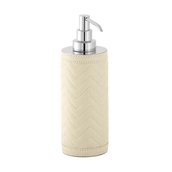 GB-Riviere-SD-TS-AlgheroHerringbone-Tall-SoapDispnsr-CHROME-IVORY-CUTOUT01-1200x1200-100KB Riviere Alghero Herringbone Leather Soap Dispenser | Kneen & Co