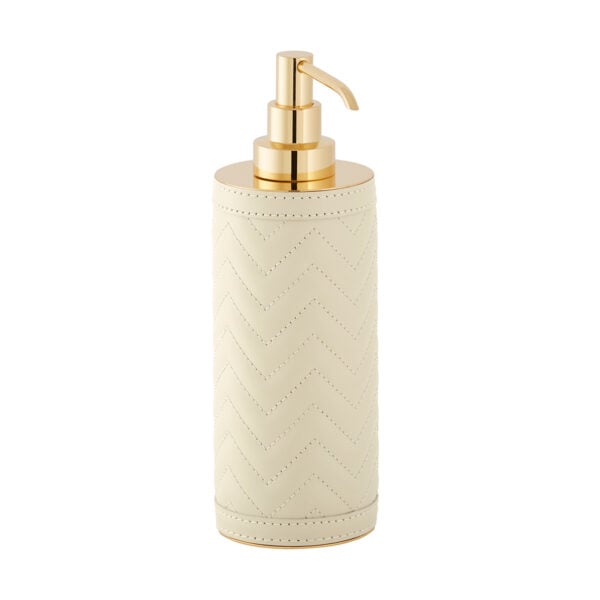 GB-Riviere-SD-TS-AlgheroHerringbone-Tall-SoapDispnsr-GOLD-IVORY-CUTOUT01-1200x1200-100KB Riviere Alghero Herringbone Leather Soap Dispenser | Kneen & Co