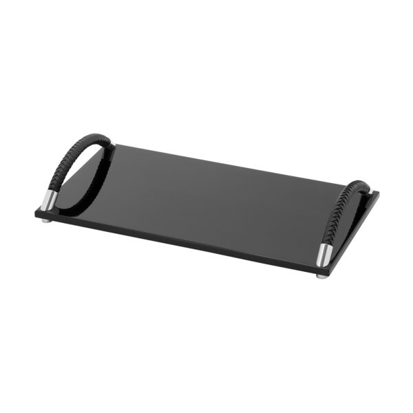 GB-Riviere-VG-AR-L-Dalia-LacquerRectangular-Tray-withWoven-LeatherHandles-CHROME-Details-BLK-CUTOUT01-1200x1200-100KB Riviere Dalia Tray | Kneen & Co