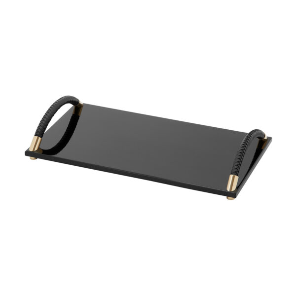GB-Riviere-VG-AR-L-Dalia-LacquerRectangular-Tray-withWoven-LeatherHandles-GOLD-Details-BLK-CUTOUT01-1200x1200-100KB Riviere Dalia Tray | Kneen & Co