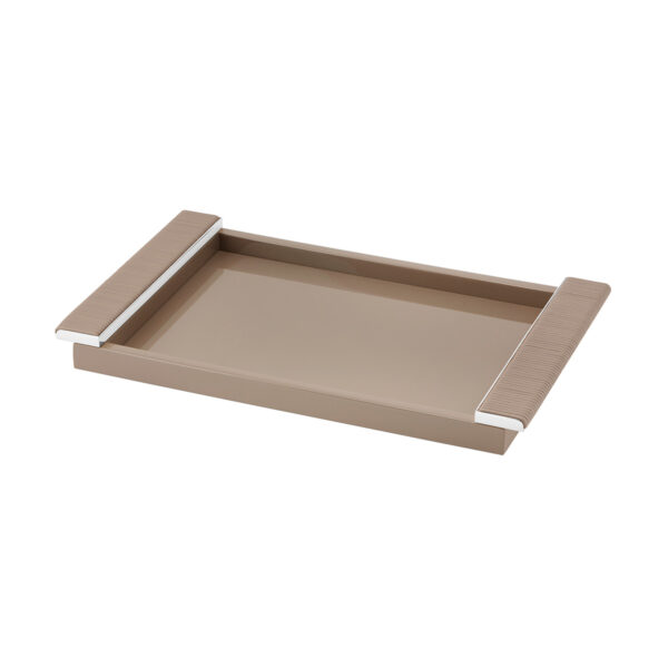 GB-Riviere-VGD-L-Circe-LacquerRectangular-TrayWrapped-Handles-CHROME-Detail-TAUPE-LG-CUTOUT01-1200x1200-100KB Riviere Circe Tray | Kneen & Co