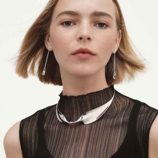 GJ-AW24-Vivianna-Torun-Celebration-20001643-1200w-100KB Woman wearing Georg Jensen Vivianna Torun Necklace Silver | Kneen & Co