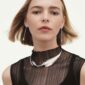 Woman wearing Georg Jensen Vivianna Torun Necklace Silver | Kneen & Co
