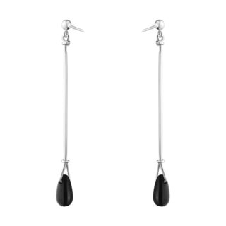 Georg Jensen Vivianna Torun Long Earrings Silver with Black Agate | Kneen & Co