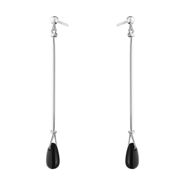 Georg Jensen Vivianna Torun Long Earrings Silver with Black Agate | Kneen & Co
