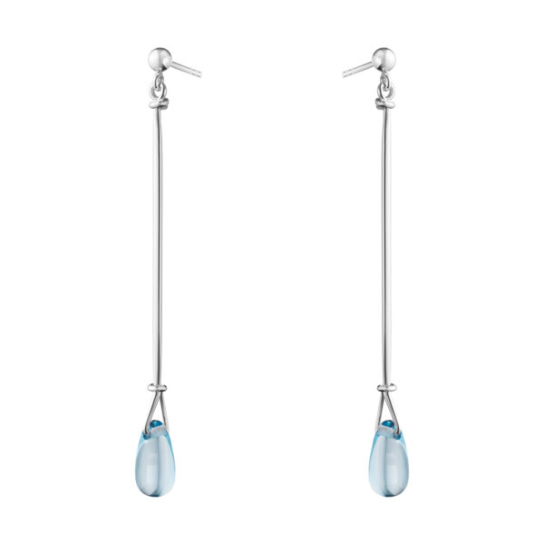 Georg Jensen Vivianna Torun Long Earrings Silver with Sky Blue Topaz | Kneen & Co