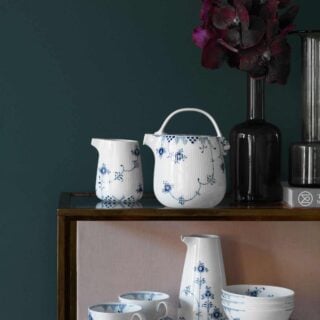 Royal Copenhagen Blue Elements Tea Service set on shelf | Kneen & Co