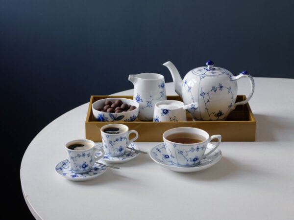Royal Copenhagen Blue Elements Tea Service set on table | Kneen & Co