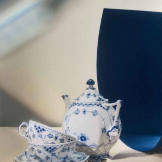 RC-Wrapped-In-BlueBlueFluted-FullLace-Teapot-100cl-Cup-and-Saucer-20cl-1200w-100KB Royal Copenhagen Blue Fluted Full Lace tea Service | Kneen & Co