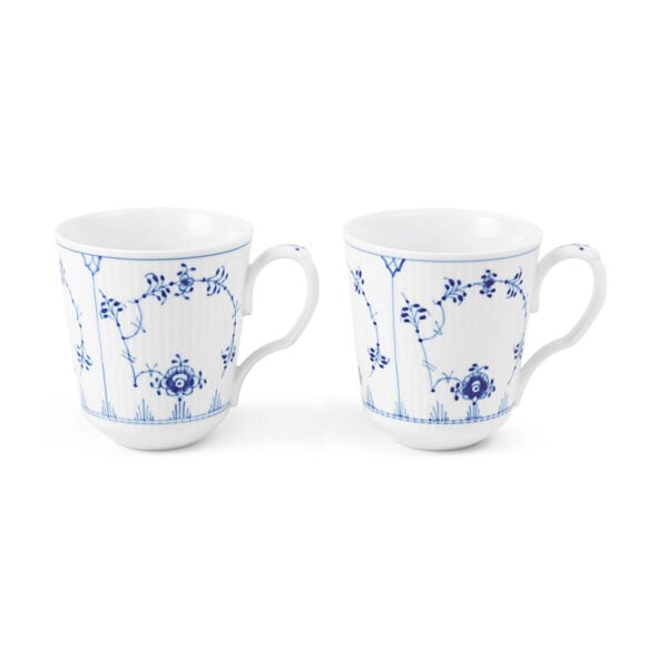 Royal Copenhagen Blue Fluted Plain Cup – Set of 2 shown on table | Kneen & Co