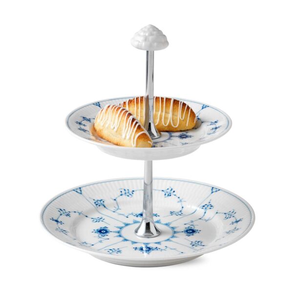 Royal Copenhagen Blue Fluted Étagère shown on table | Kneen & Co