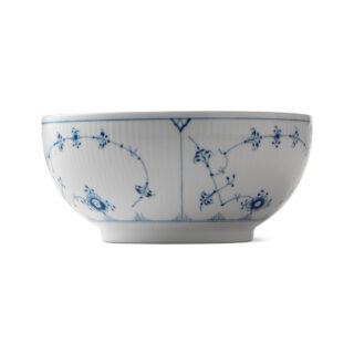 Royal Copenhagen Blue Fluted Plain Large Salad Bowl shown on table | Kneen & Co