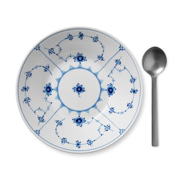 RoyalCopenhagen-1016769-BLUE-FLUTED-PL-PLATE-DEEP-24CM-01-1200x1200-100KB Royal Copenhagen Blue Fluted Plain Large Deep Plate shown on table | Kneen & Co