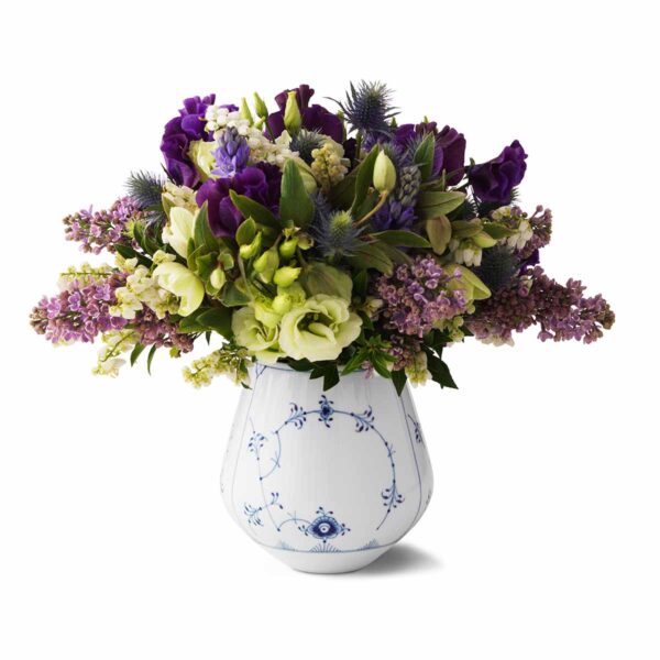RoyalCopenhagen-1016771-BlueFlutedPlainVaseMedium-02-1200x1200-100KB Royal Copenhagen Blue Fluted Plain Small Vase shown on table | Kneen & Co