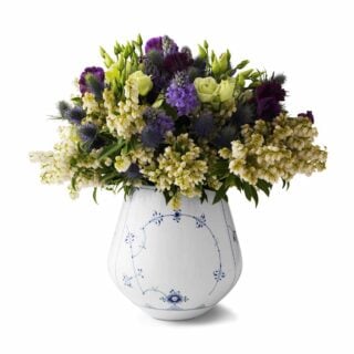 Royal Copenhagen Blue Fluted Plain Large Vase shown on table | Kneen & Co