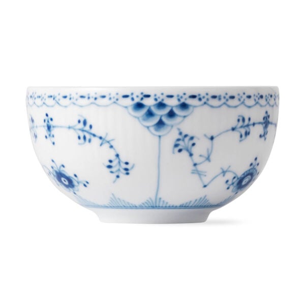 Royal Copenhagen Blue Fluted Half Lace Cereal Bowl shown on table | Kneen & Co