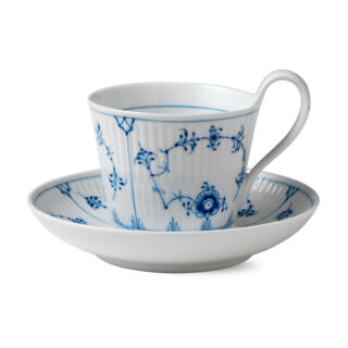 Royal Copenhagen Blue Fluted Plain High Handle Cup and Saucer | Kneen & Co