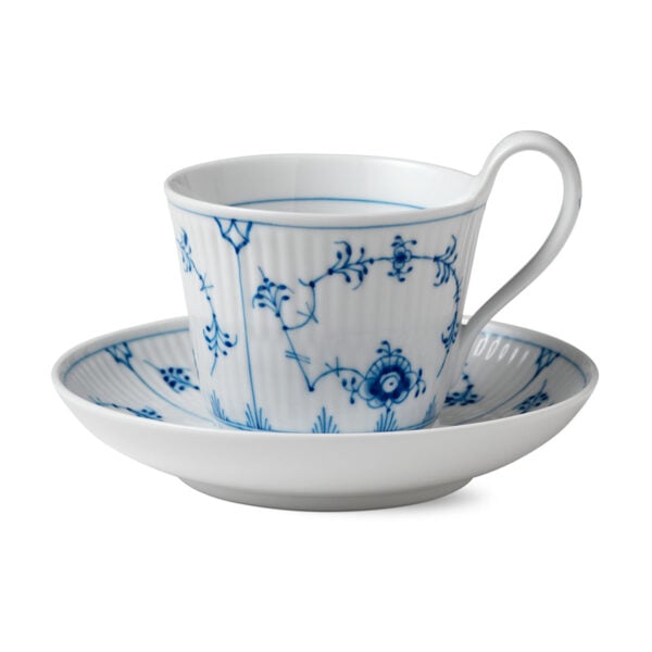 Royal Copenhagen Blue Fluted Plain High Handle Cup and Saucer | Kneen & Co