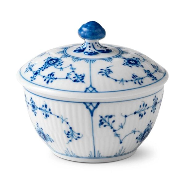 Royal Copenhagen Blue Fluted Plain Sugar Bowl with Lid | Kneen & Co