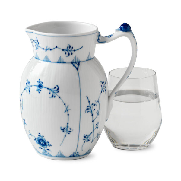 RoyalCopenhagen-1017188-BLUE-FLUTED-PL-JUG-90CL-01-1200x1200-100KB Royal Copenhagen Blue Fluted Plain Jug shown on table | Kneen & Co