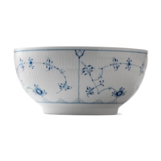 Royal Copenhagen Blue Fluted Plain Serving Bowl shown on table | Kneen & Co