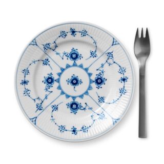 Royal Copenhagen Blue Fluted Plain Dessert Plate shown on table | Kneen & Co