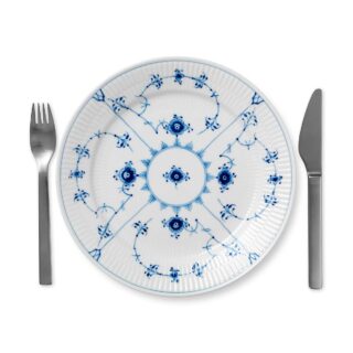 Royal Copenhagen Blue Fluted Plain Dinner Plate shown on table | Kneen & Co