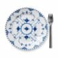 Royal Copenhagen Blue Fluted Full Lace Lunch Plate shown on table | Kneen & Co