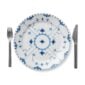 Royal Copenhagen Blue Fluted Full Lace Dinner Plate shown on table | Kneen & Co