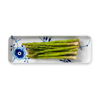 Royal Copenhagen Blue Fluted Mega Rectangular Platter with asparagus | Kneen & Co