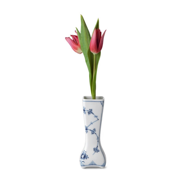 Royal Copenhagen Blue Fluted Plain Vintage Vase shown on table | Kneen & Co