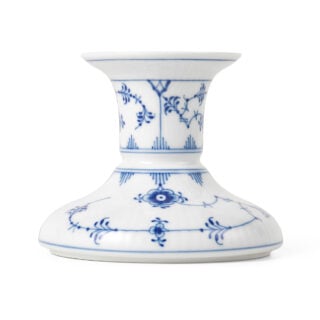 RoyalCopenhagen-1055284-Blue-FlutedPlain-Candle-Stick-7pt5cm-2-1200×1200-100KB Royal Copenhagen Blue Fluted Plain Short Candle Holder shown on table | Kneen & Co