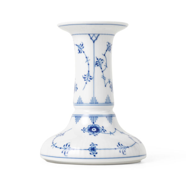 RoyalCopenhagen-1055285-Blue-FlutedPlain-Candle-Stick-11pt5cm-2-1200x1200-100KB Royal Copenhagen Blue Fluted Plain Tall Candle Holder shown on table | Kneen & Co