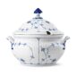 Royal Copenhagen Blue Fluted Plain Tureen with Lid shown on table | Kneen & Co