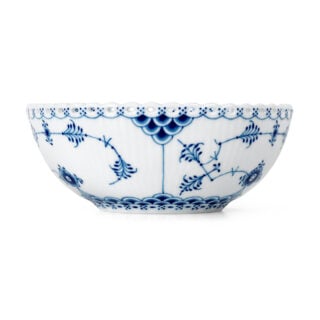 Royal Copenhagen Blue Fluted Full Lace Bowl shown on table | Kneen & Co