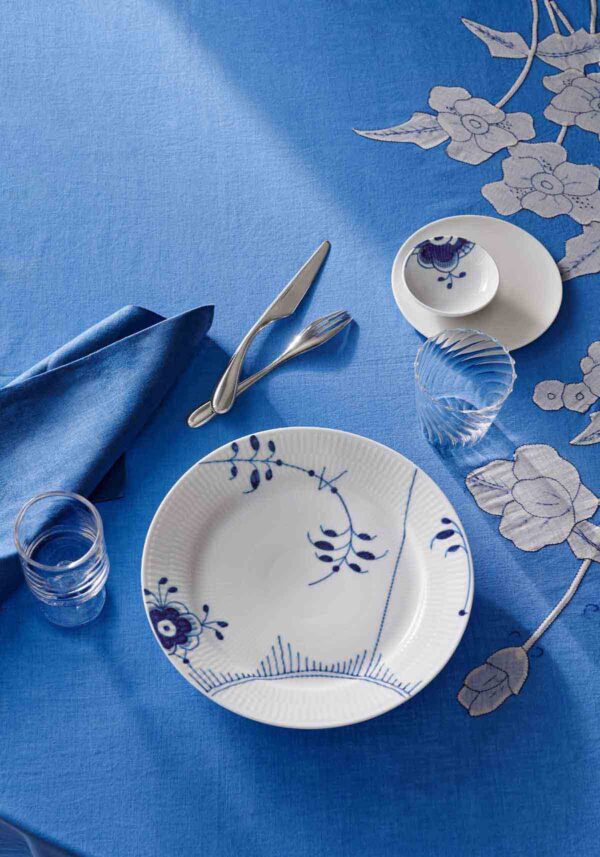 Royal Copenhagen Blue Fluted Mega dinnerware on table | Kneen & Co
