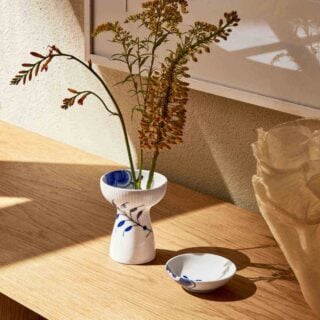 Blue Fluted Mega Vase and bowl on table | Kneen & Co