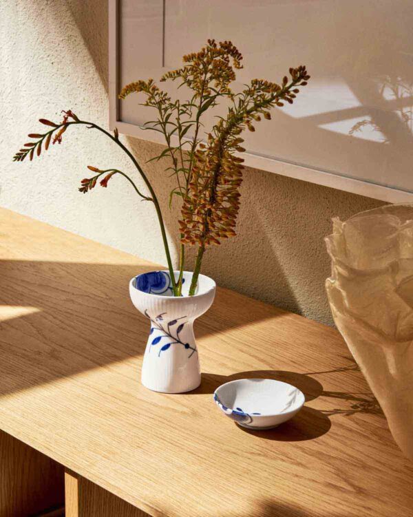 Blue Fluted Mega Vase and bowl on table | Kneen & Co