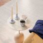 Royal Copenhagen Blue Fluted Plain High Handle Cup and Candle Sticks set on coffee table | Kneen & Co
