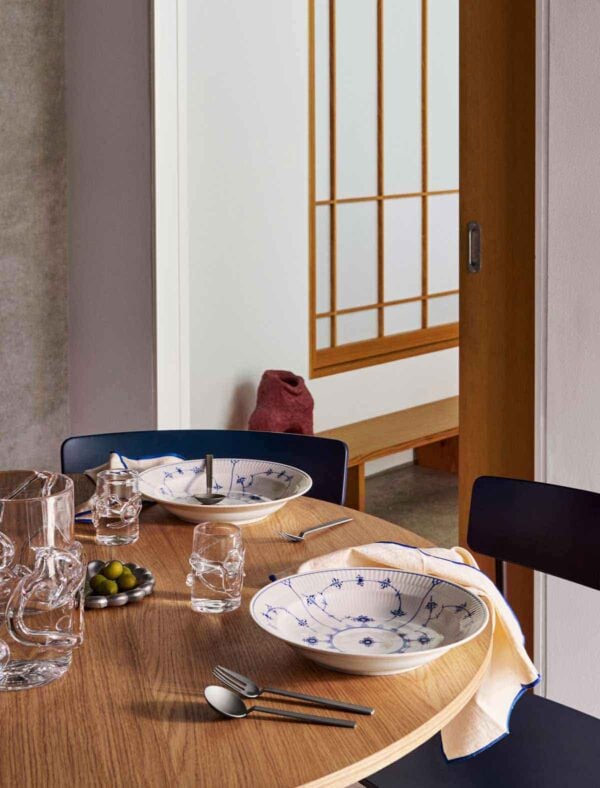 S1_Line_Ext_Blue_Fluted_Plain_Deep_Plate_27cm_300dpi Royal Copenhagen Blue Fluted Plain dinnerware set on table | Kneen & Co