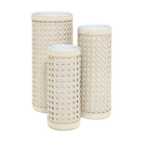 V1-PDV_V2-PDV_V3-PDV_Ester_HandBraided_Vase_Ceramic_LeatherCovered_SMALL_MEDIUM_LARGE_IVORY_CUTOUT01 Riviere Ester Hand-Braided Leather Vase | Kneen & Co
