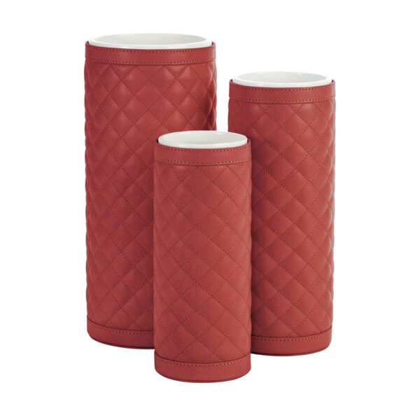 V1-PT_V2-PT_V3-PT_Ester_Diamonds_Vase_Ceramic_LeatherCoveCHERRY_SMALL_MEDIUM_LARGE_CHERRY_CUTOUT01 Riviere Ester Diamonds Leather Vase | Kneen & Co