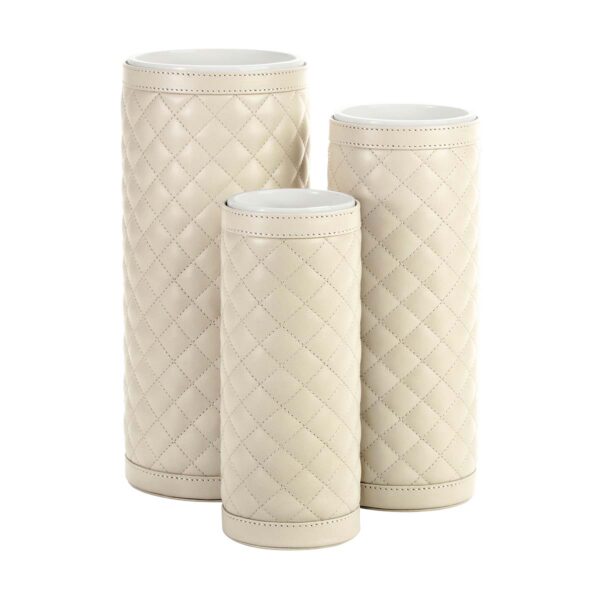 V1-PT_V2-PT_V3-PT_Ester_Diamonds_Vase_Ceramic_LeatherCovered_SMALL_MEDIUM_LARGE_IVORY_CUTOUT01 Riviere Ester Diamonds Leather Vase | Kneen & Co