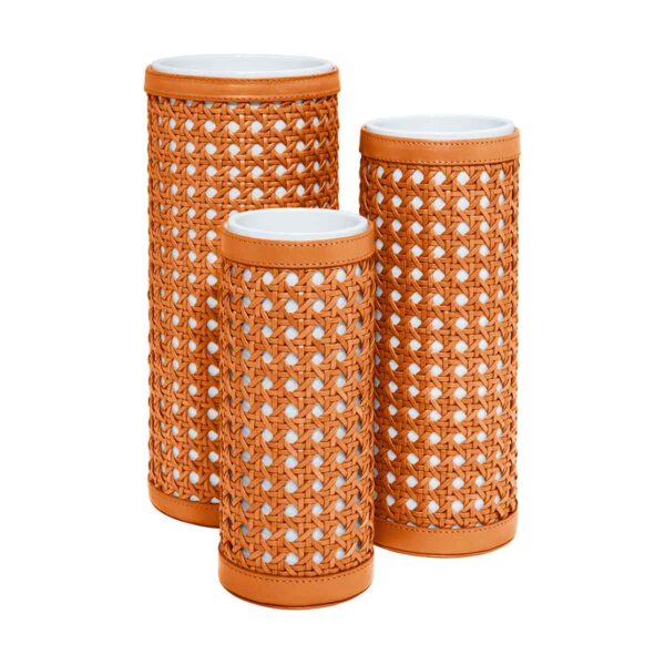 V3-PDV_V2-PDV_V1-PDV _CeramicVase__HandBraided_LeatherCover_Removable_PUMPKIN_CUTOUT Riviere Ester Hand-Braided Leather Vase | Kneen & Co