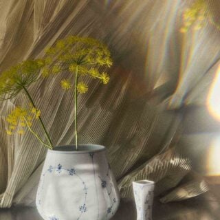Royal Copenhagen Blue Fluted Plain Vase set on table | Kneen & Co
