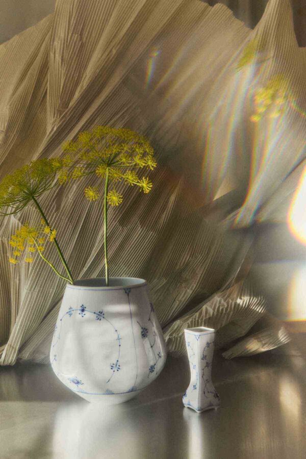 Royal Copenhagen Blue Fluted Plain Vase set on table | Kneen & Co