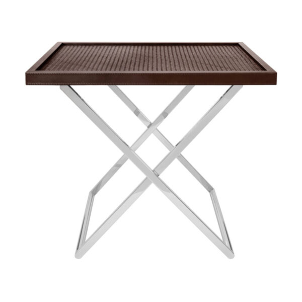GB-RIVIERE-T1-INT-StoolWoven-leatherMetal-LegsChrome-CUTOUT-MOKA-1200x1200-100KB Riviere Erice Side Table | Kneen & Co